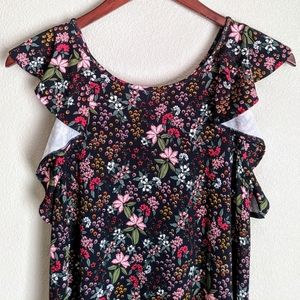 NWT Loft Blue Floral Ruffle Dress
